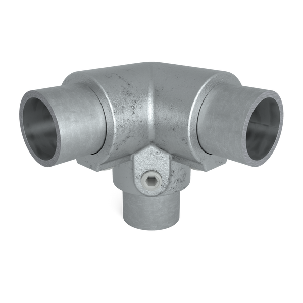 Rohrverbinder Dreiweg-Eckstück 90º 48,3 mm - Vorderansicht mit Rohren (Rohr-verbinder.de)