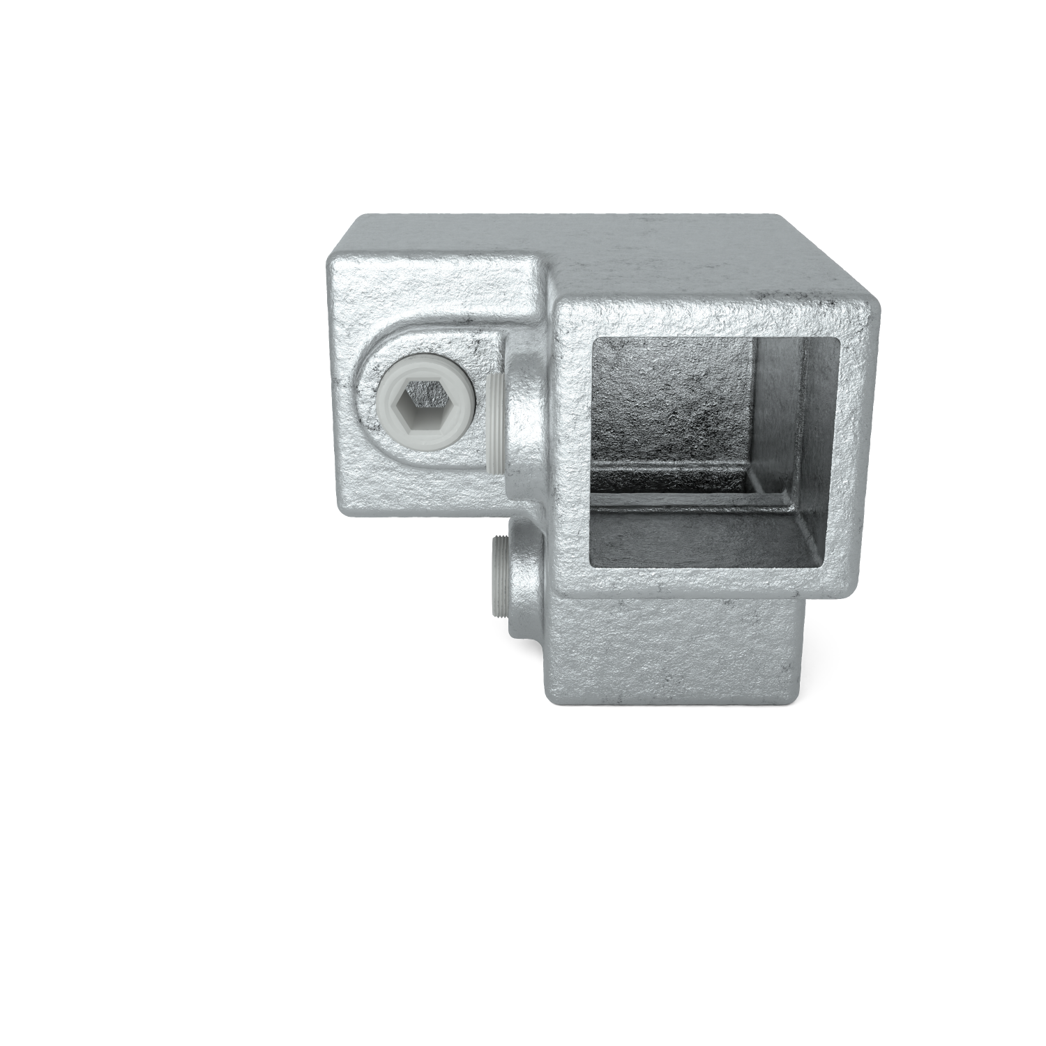 Rohrverbinder Dreiweg-Eckstück 90º 25 mm quadratisch - Schrägansicht Rohrverbinder (Rohr-verbinder.de)