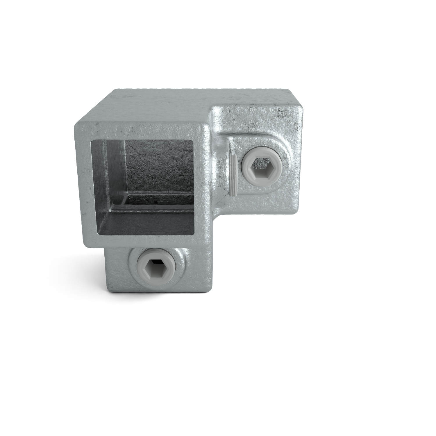 Rohrverbinder Dreiweg-Eckstück 90º 25 mm quadratisch - Seitenansicht Rohrverbinder (Rohr-verbinder.de)