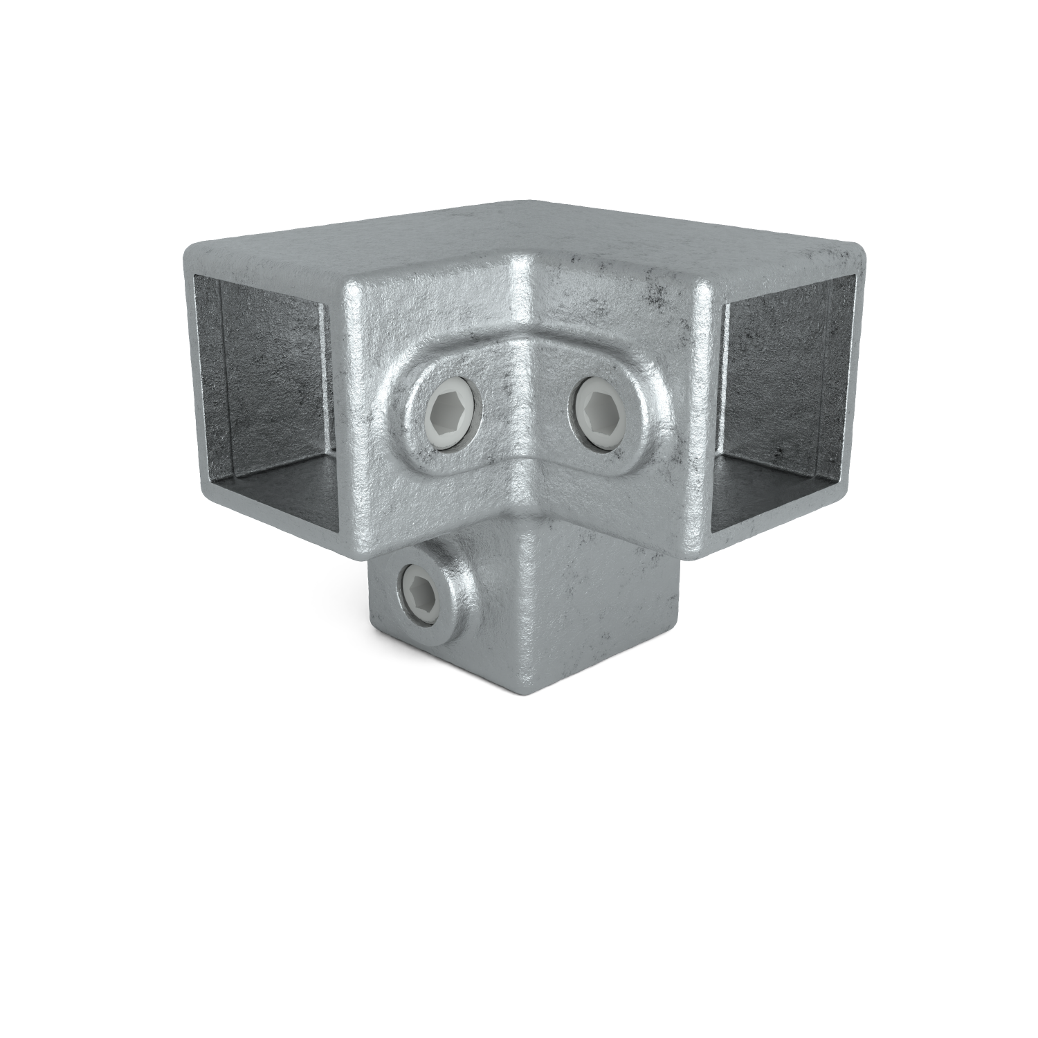 Rohrverbinder Dreiweg-Eckstück 90º 40 mm quadratisch - Vorderansicht Rohrverbinder (Rohr-verbinder.de)