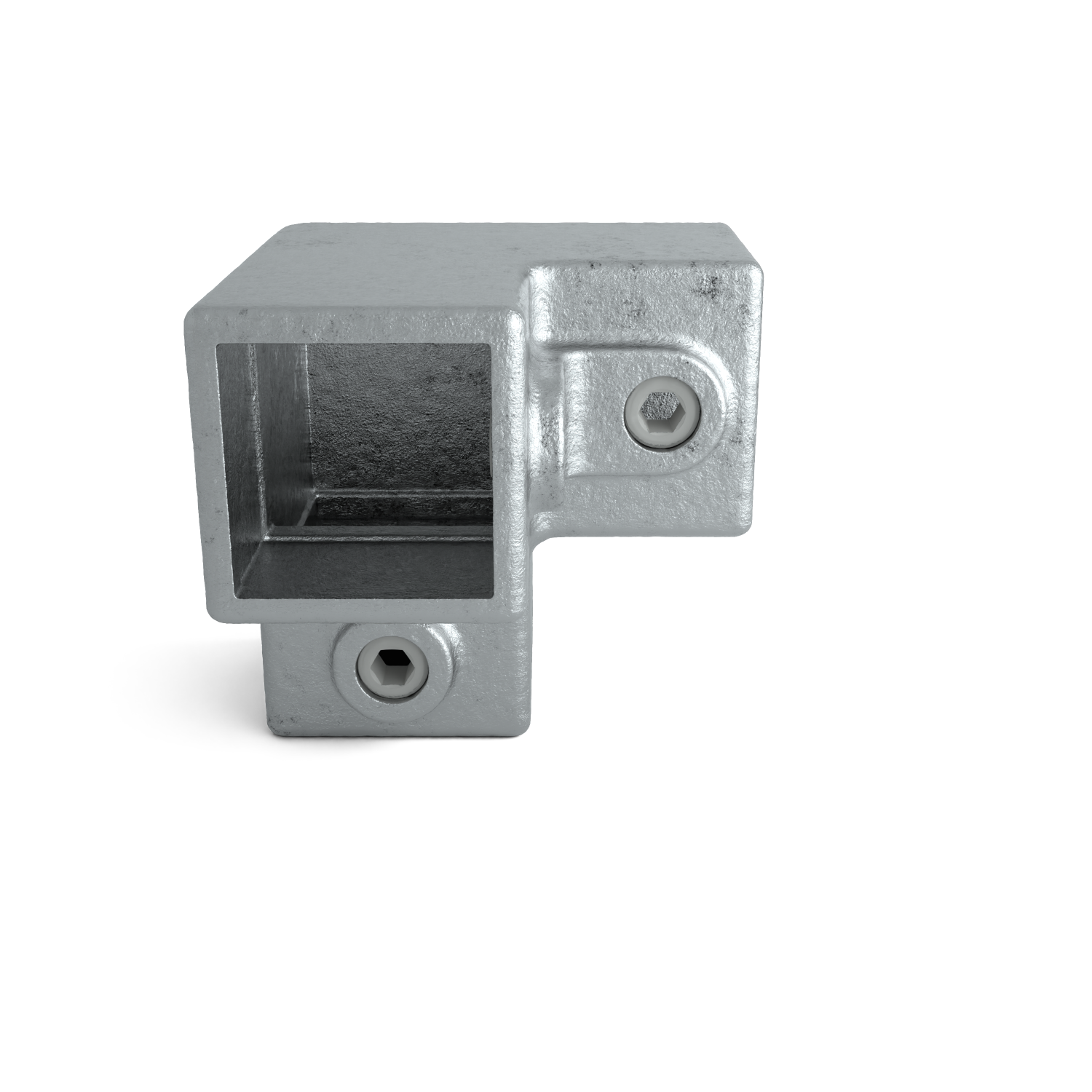 Rohrverbinder Dreiweg-Eckstück 90º 40 mm quadratisch - Seitenansicht Rohrverbinder (Rohr-verbinder.de)