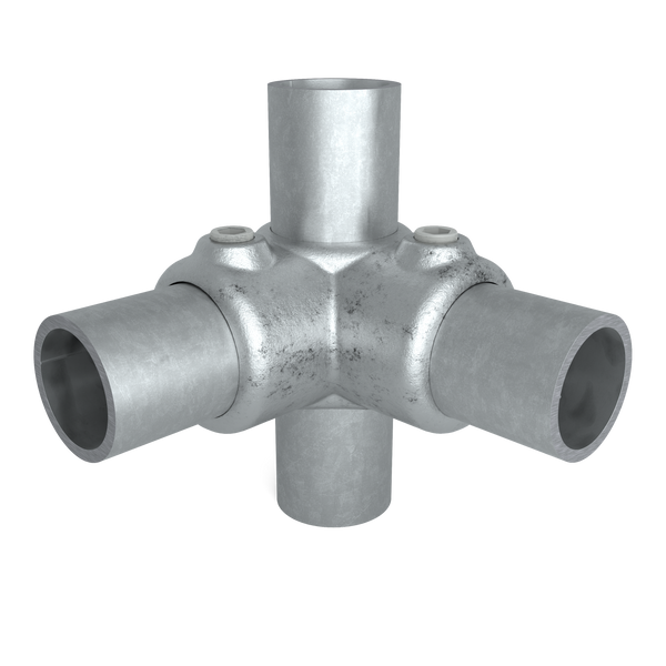 Rohrverbinder Eckstück 90º 26,9 mm - Vorderansicht mit Rohren (Rohr-verbinder.de)