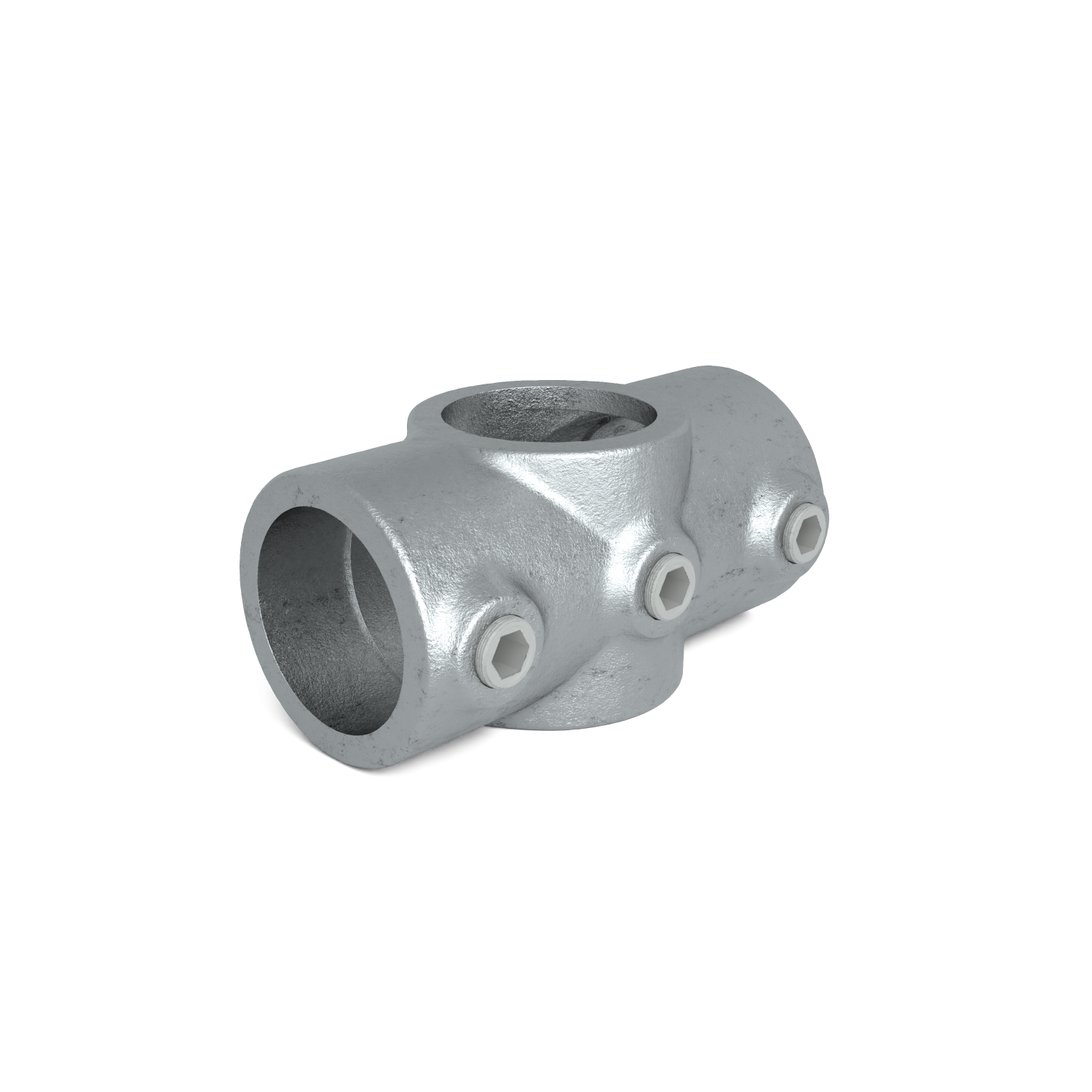 Rohrverbinder Kreuzstück in 1 Ebene 26,9 mm - Schrägansicht Rohrverbinder (Rohr-verbinder.de)