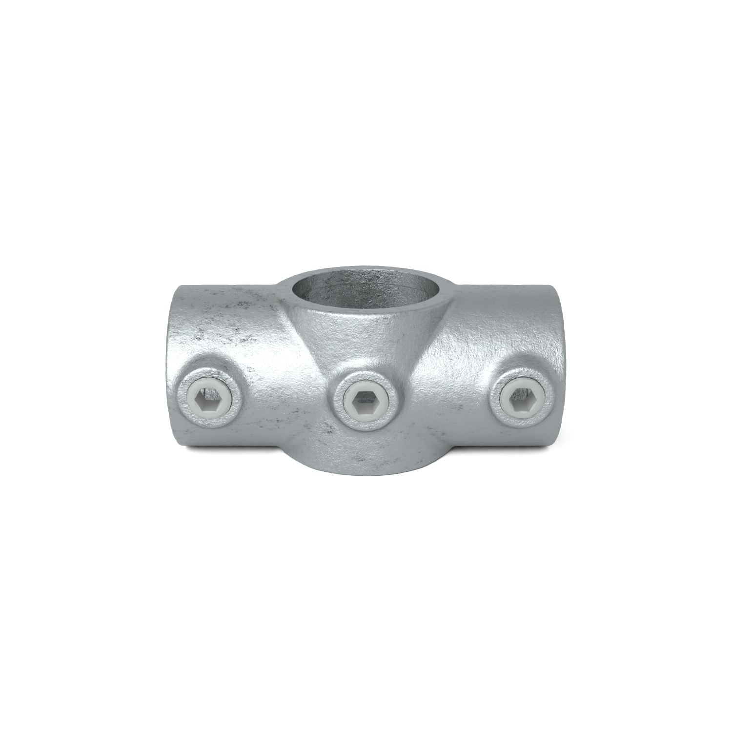 Rohrverbinder Kreuzstück in 1 Ebene Kombinationsmaß 48,3 mm - 42,4 mm - Vorderansicht Rohrverbinder (Rohr-verbinder.de)