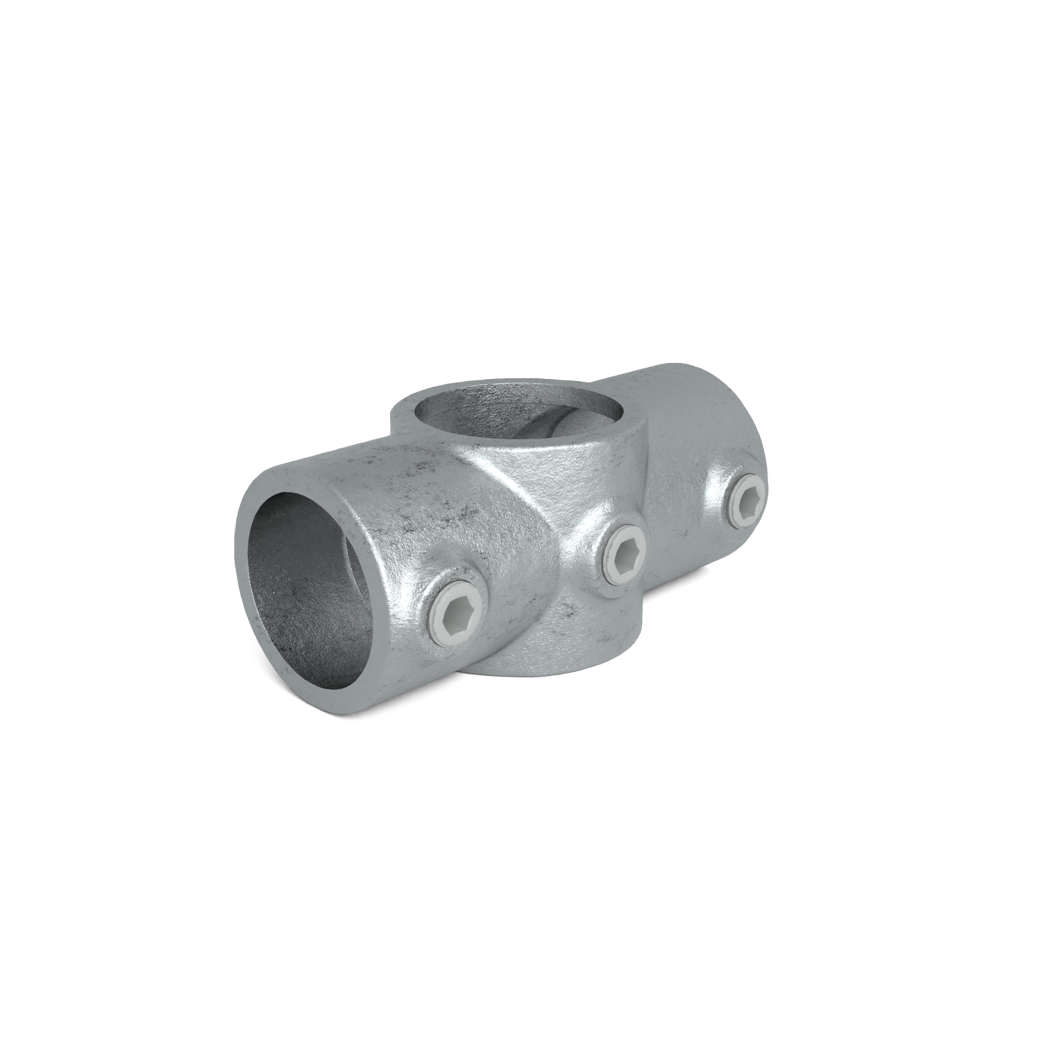 Rohrverbinder Kreuzstück in 1 Ebene Kombinationsmaß 48,3 mm - 42,4 mm - Schrägansicht Rohrverbinder (Rohr-verbinder.de)