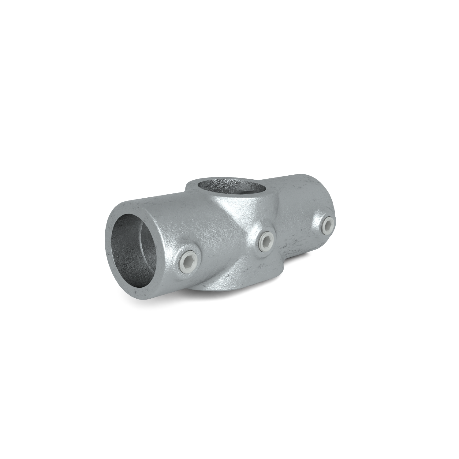 Rohrverbinder Kreuzstück in 1 Ebene 0 – 11º 42,4 mm - Schrägansicht Rohrverbinder (Rohr-verbinder.de)
