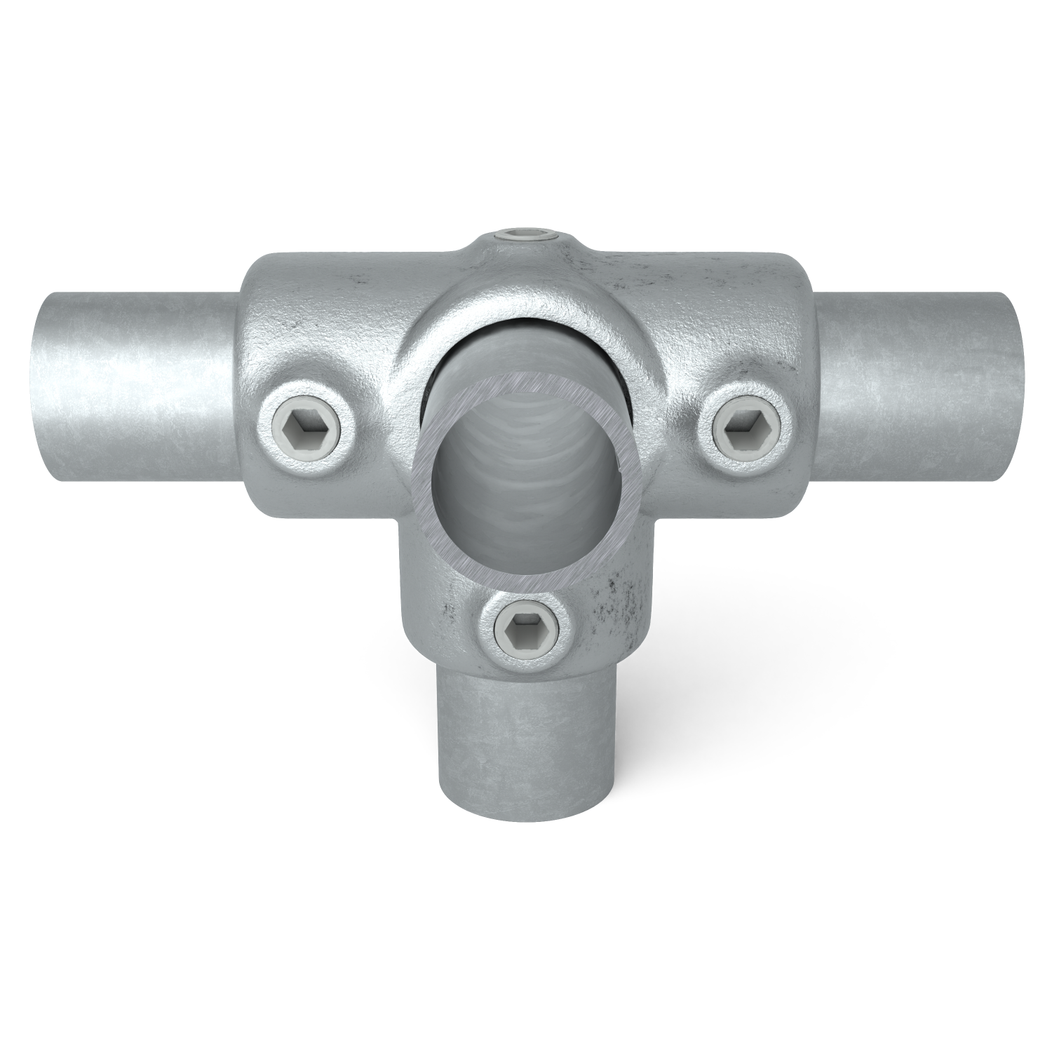 Rohrverbinder T-Stück für Stützrohr 42,4 mm - Vorderansicht mit Rohren (Rohr-verbinder.de)
