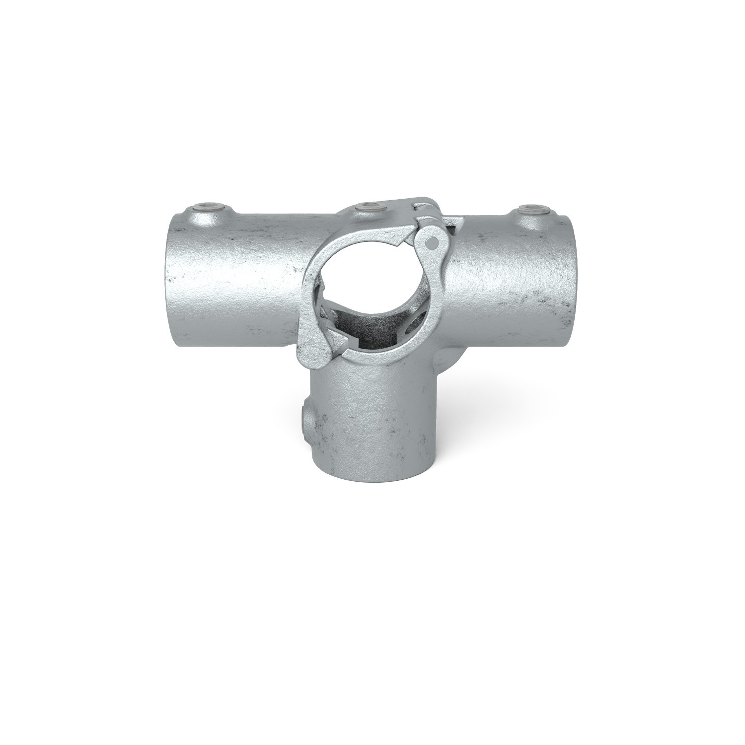 Rohrverbinder T-Stück für Stützrohr offen klappbar 48,3 mm - Vorderansicht Rohrverbinder (Rohr-verbinder.de)