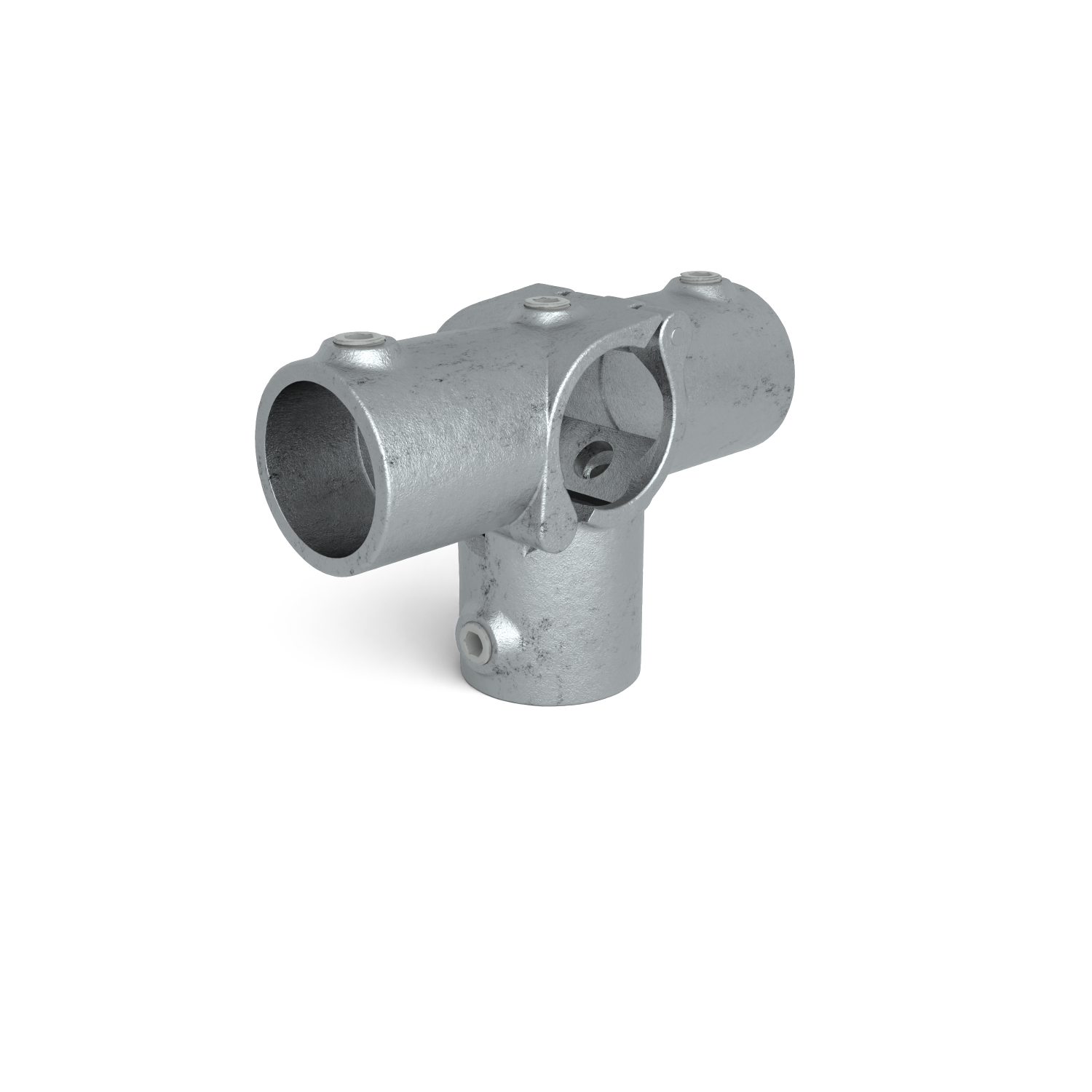 Rohrverbinder T-Stück für Stützrohr offen klappbar 48,3 mm - Schrägansicht Rohrverbinder (Rohr-verbinder.de)