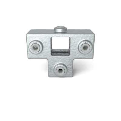 Rohrverbinder T-Stück für Stützrohr 25 mm quadratisch - Vorderansicht Rohrverbinder (Rohr-verbinder.de)