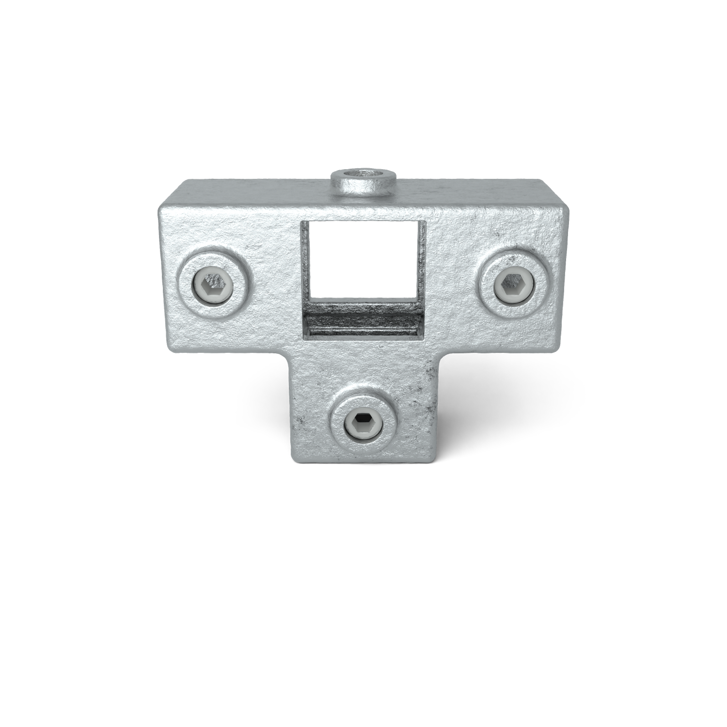 Rohrverbinder T-Stück für Stützrohr 40 mm quadratisch - Vorderansicht Rohrverbinder (Rohr-verbinder.de)