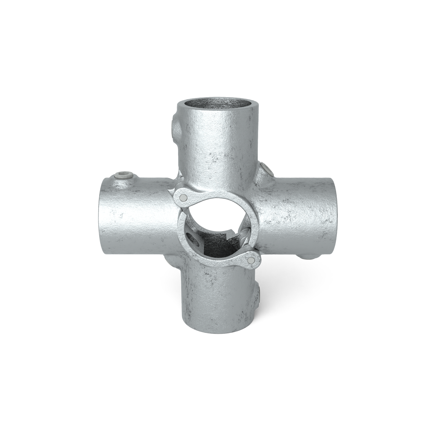 Rohrverbinder Kreuzstück für Stützrohr offen klappbar 48,3 mm - Vorderansicht Rohrverbinder (Rohr-verbinder.de)