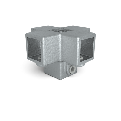 Rohrverbinder Kreuzstück für Stützrohr 25 mm quadratisch - Vorderansicht Rohrverbinder (Rohr-verbinder.de)
