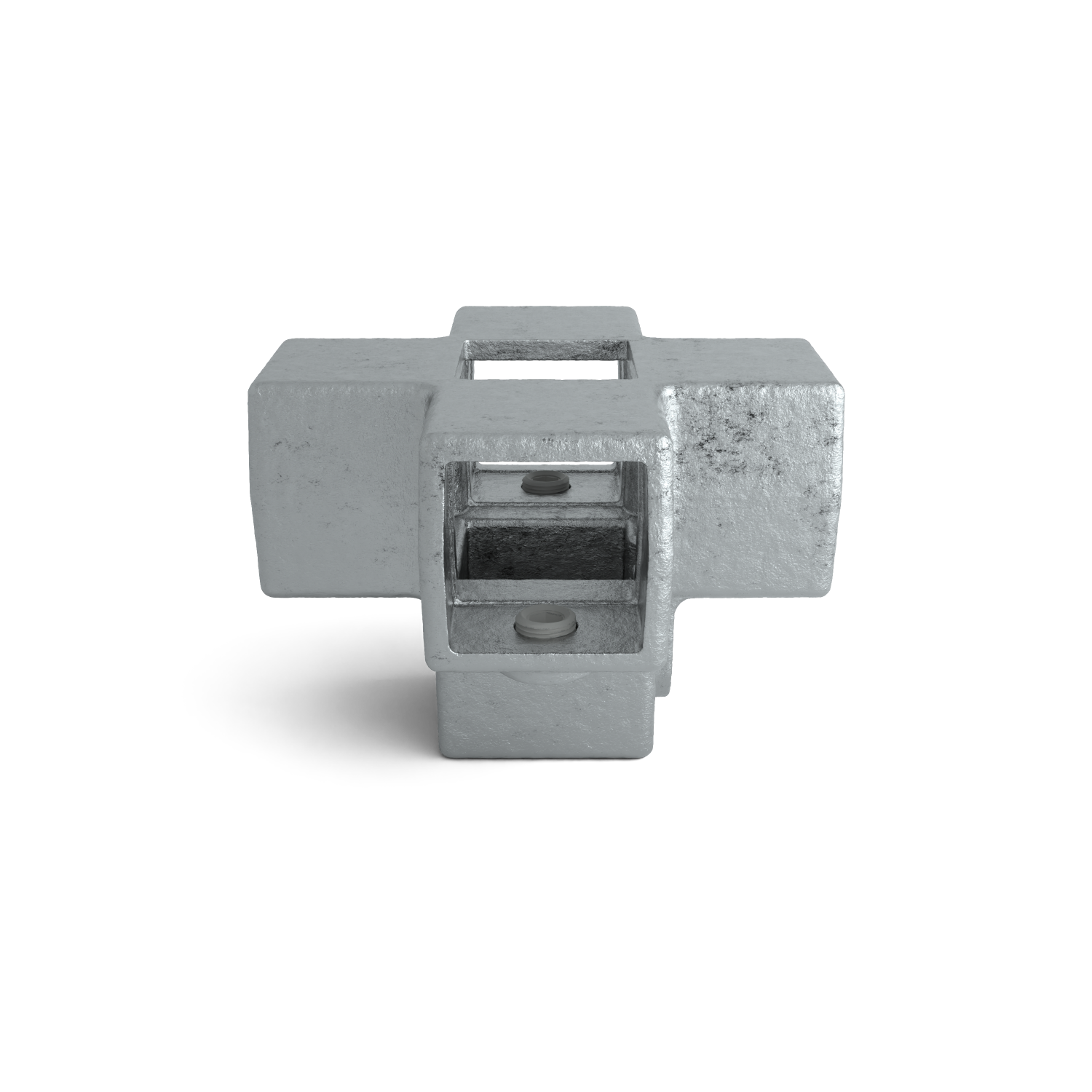 Rohrverbinder Kreuzstück für Stützrohr 40 mm quadratisch - Schrägansicht Rohrverbinder (Rohr-verbinder.de)