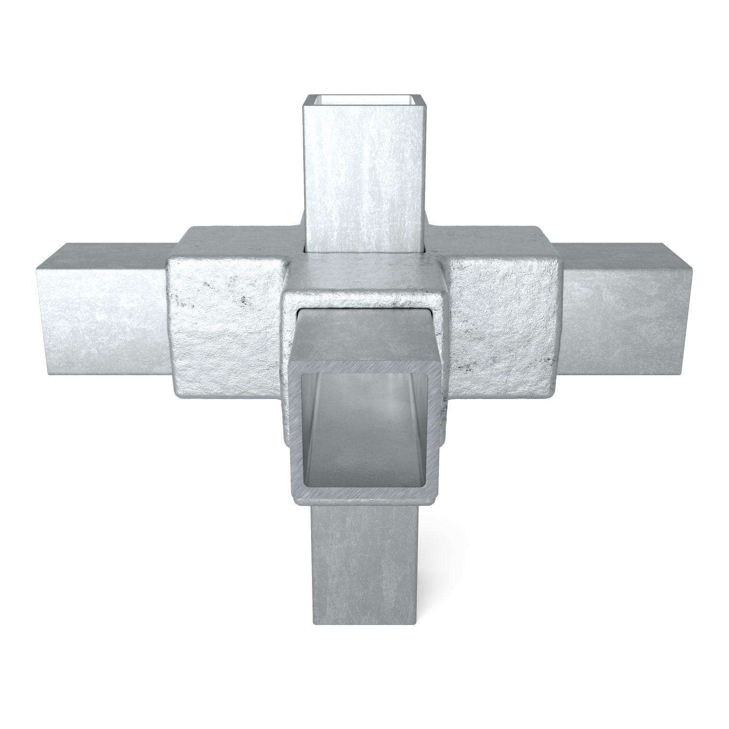 Rohrverbinder Kreuzstück für Stützrohr 40 mm quadratisch - Seitenansicht Rohrverbinder (Rohr-verbinder.de)