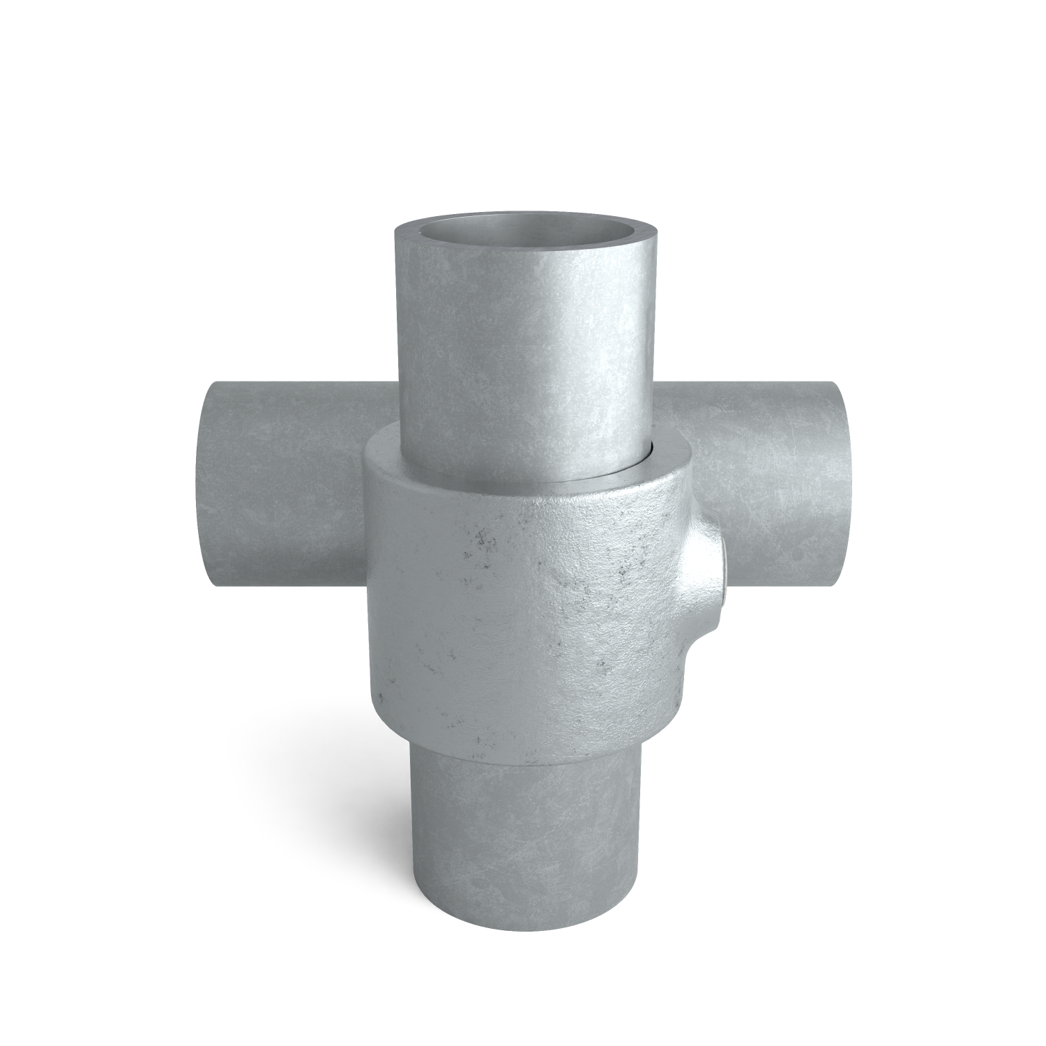 Rohrverbinder Kreuzstück 90º 26,9 mm - Seitenansicht mit Rohren (Rohr-verbinder.de)