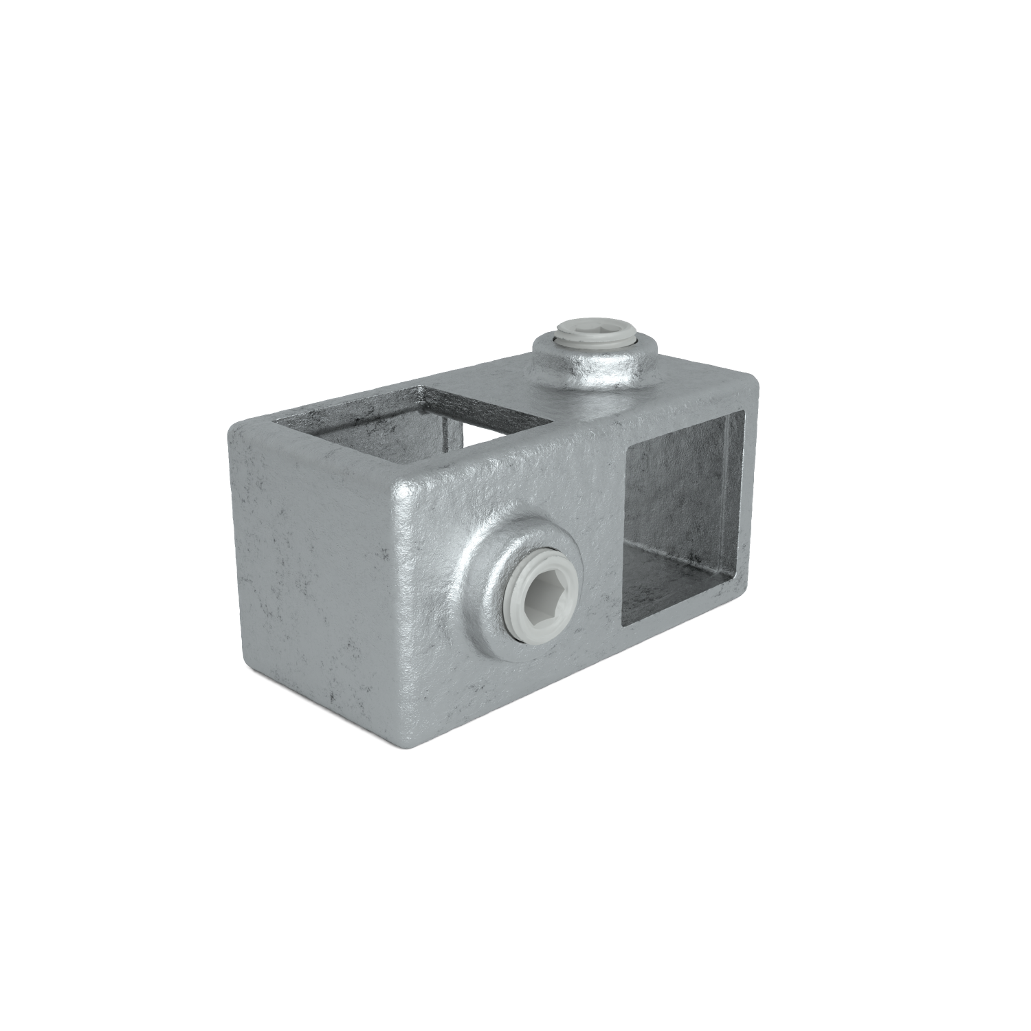 Rohrverbinder Kreuzstück 90º 25 mm quadratisch - Schrägansicht Rohrverbinder (Rohr-verbinder.de)