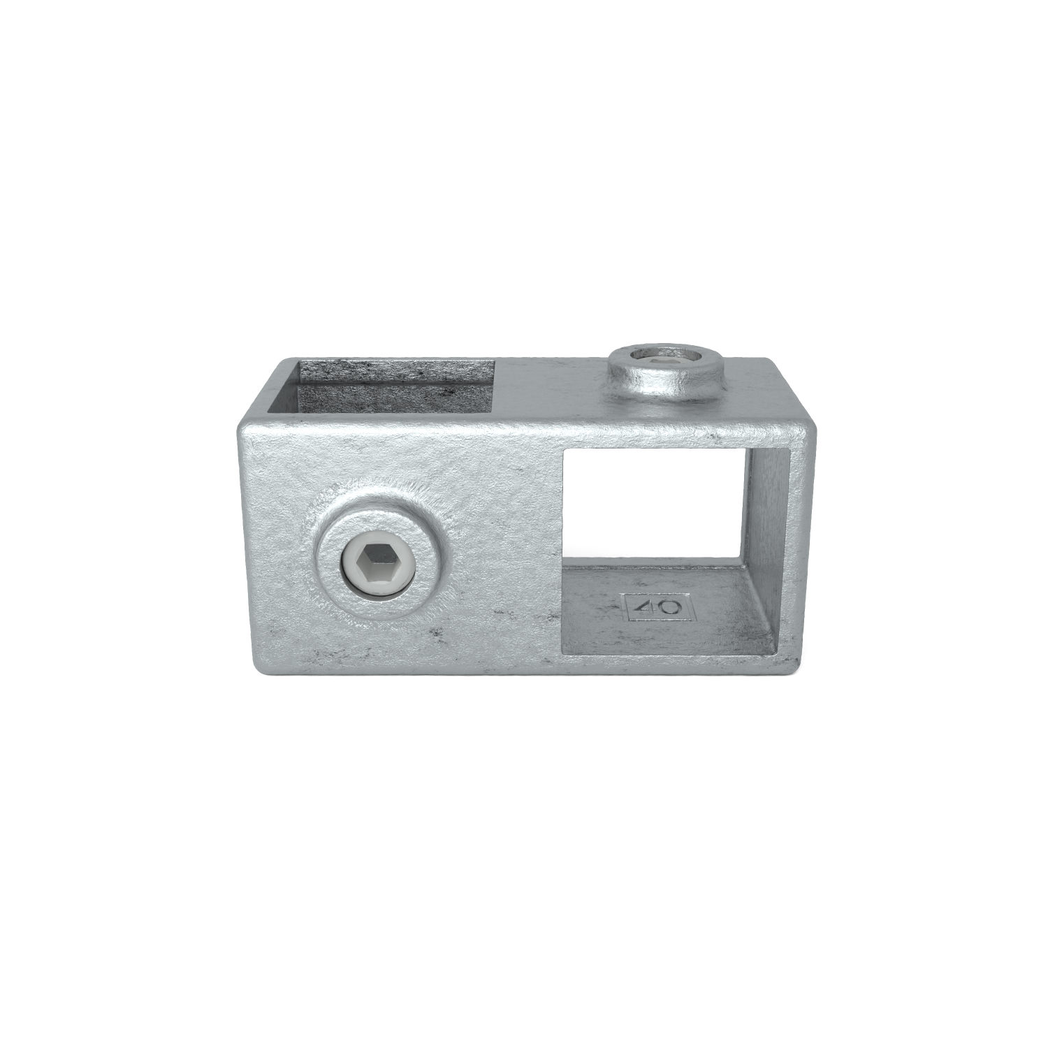 Rohrverbinder Kreuzstück 90º 40 mm quadratisch - Vorderansicht Rohrverbinder (Rohr-verbinder.de)