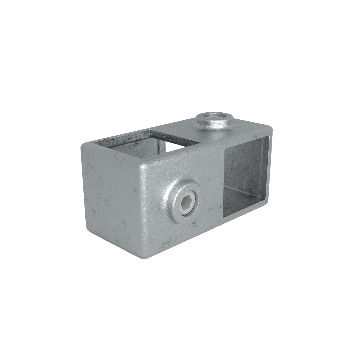 Rohrverbinder Kreuzstück 90º 40 mm quadratisch - Schrägansicht Rohrverbinder (Rohr-verbinder.de)