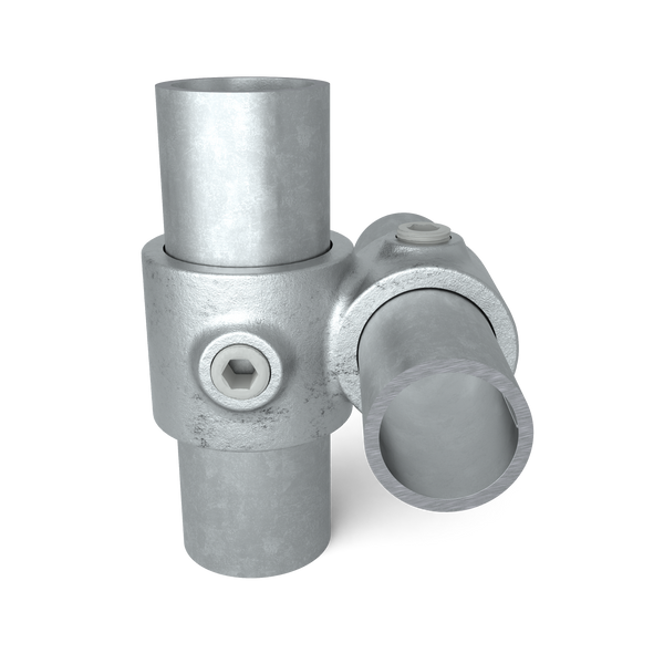 Rohrverbinder Kreuzstück 90º Kombinationsmaß 48,3 - 60,3 mm - Vorderansicht mit Rohren (Rohr-verbinder.de)
