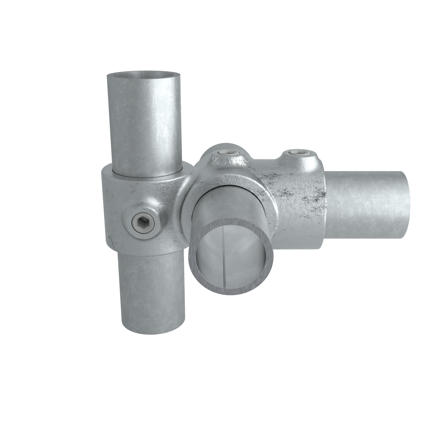 Rohrverbinder Kreuz-T-Stück kombiniert 26,9 mm - Vorderansicht mit Rohren (Rohr-verbinder.de)