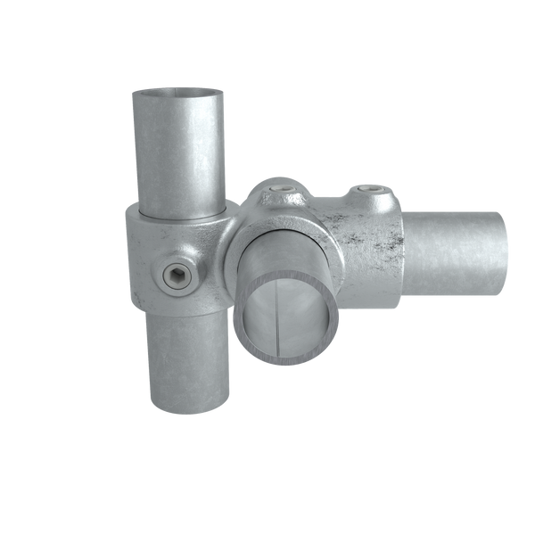 Rohrverbinder Kreuz-T-Stück kombiniert 42,4 mm - Vorderansicht mit Rohren (Rohr-verbinder.de)