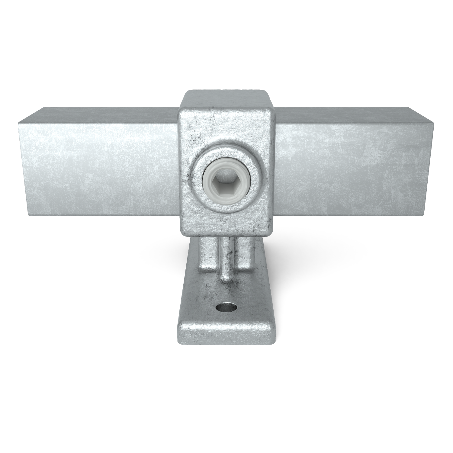 Rohrverbinder Handlaufhalterung 25 mm quadratisch - Schrägansicht mit Rohren (Rohr-verbinder.de)