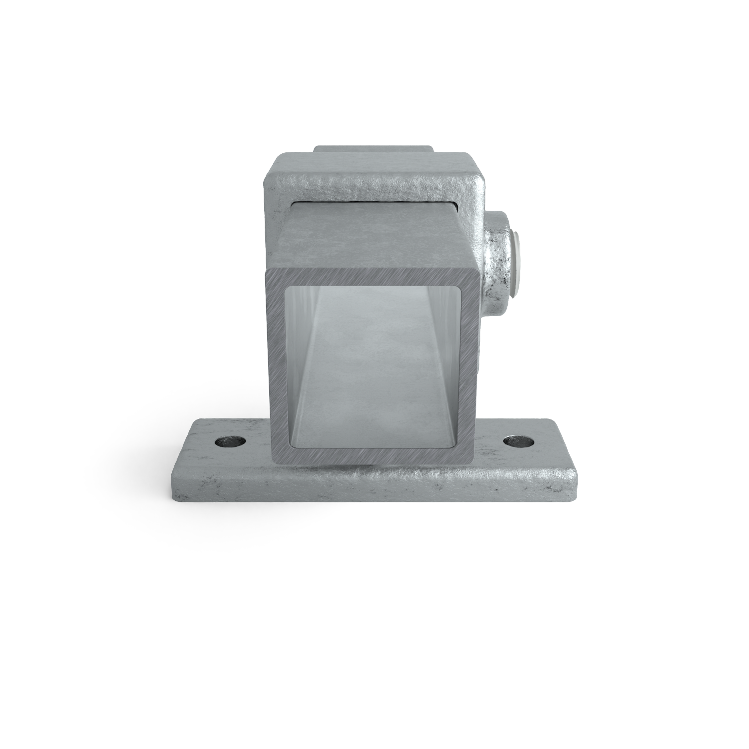 Rohrverbinder Handlaufhalterung 25 mm quadratisch - Seitenansicht mit Rohren (Rohr-verbinder.de)