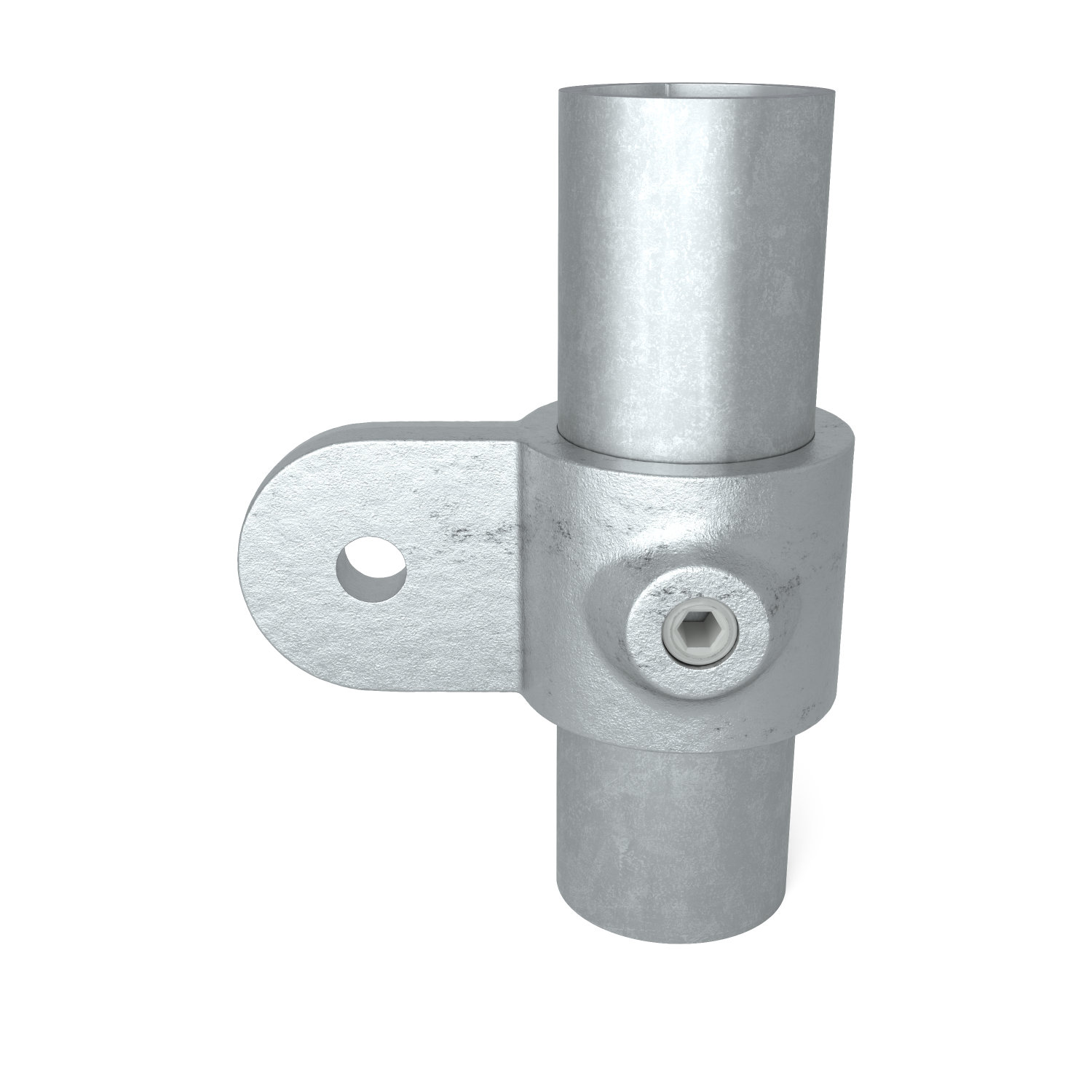 Rohrverbinder Gelenkauge 42,4 mm - Vorderansicht mit Rohren (Rohr-verbinder.de)