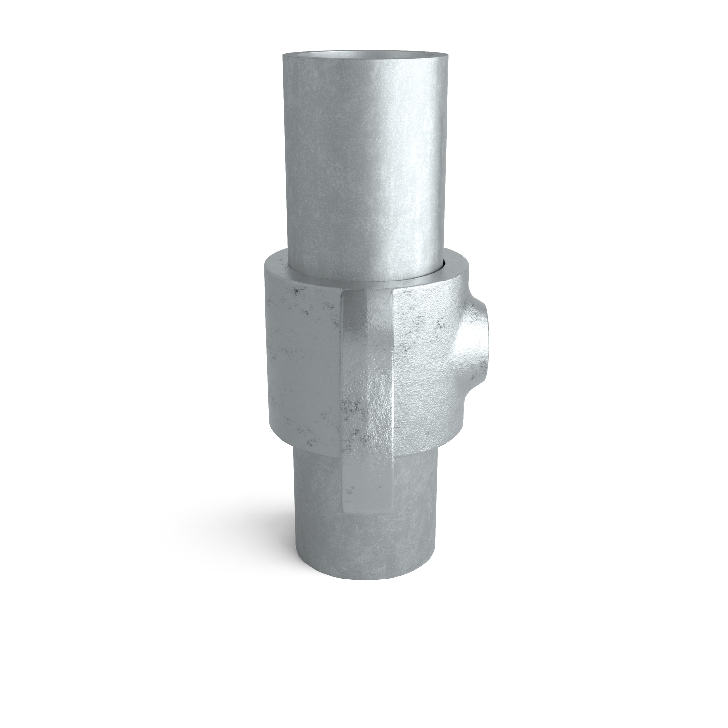 Rohrverbinder Gelenkauge 33,7 mm - Seitenansicht mit Rohren (Rohr-verbinder.de)