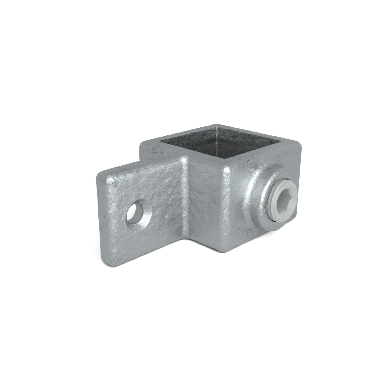 Rohrverbinder Gelenkauge 25 mm quadratisch - Schrägansicht Rohrverbinder (Rohr-verbinder.de)