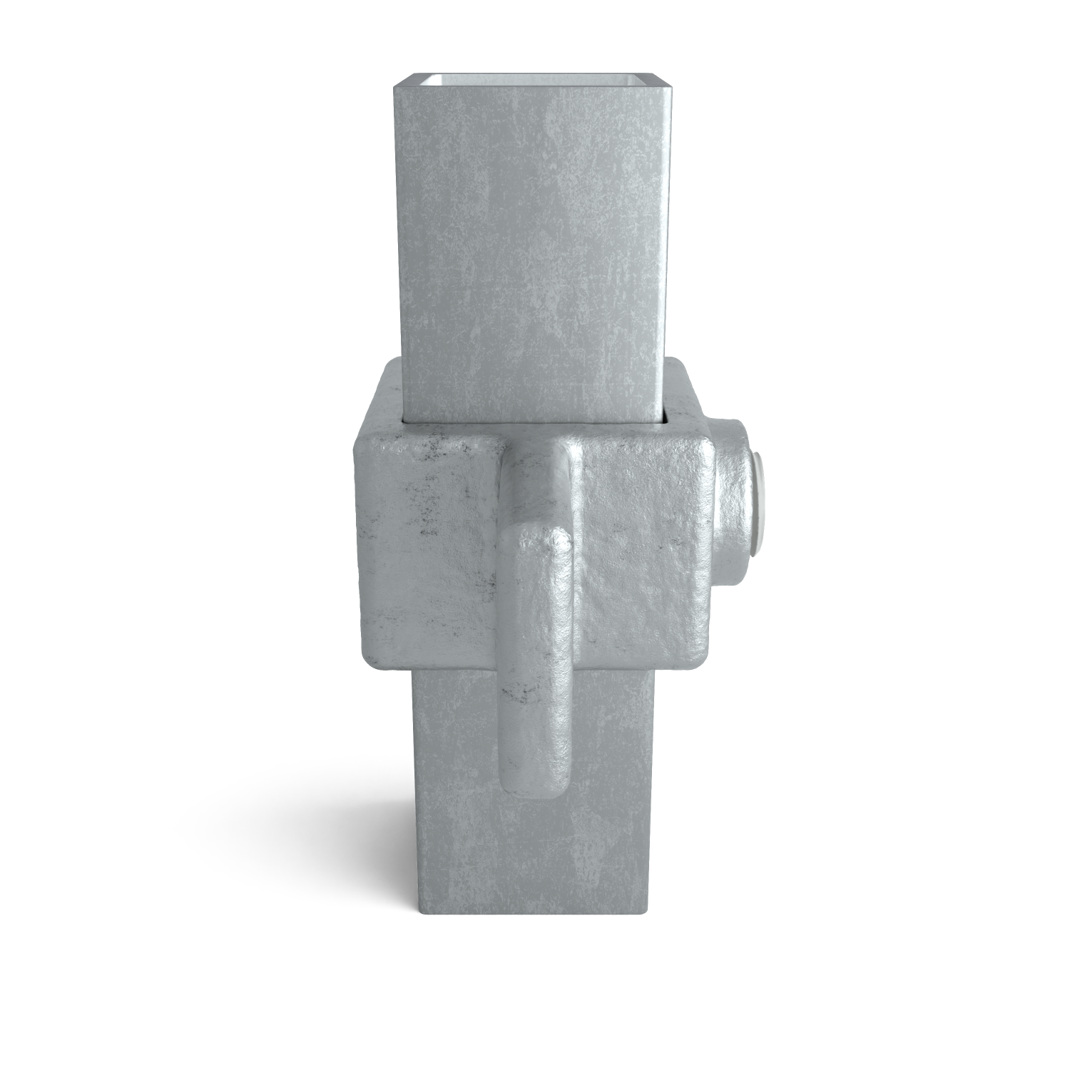 Rohrverbinder Gelenkauge 25 mm quadratisch - Seitenansicht mit Rohren (Rohr-verbinder.de)