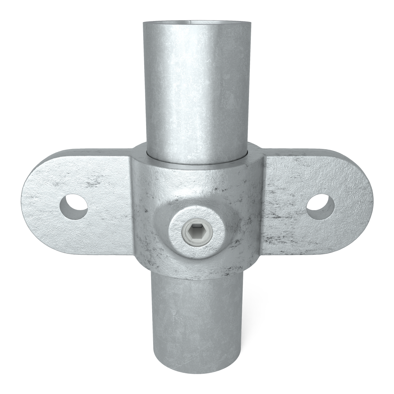 Rohrverbinder Gelenkauge doppelt 180º 48,3 mm - Vorderansicht mit Rohren (Rohr-verbinder.de)