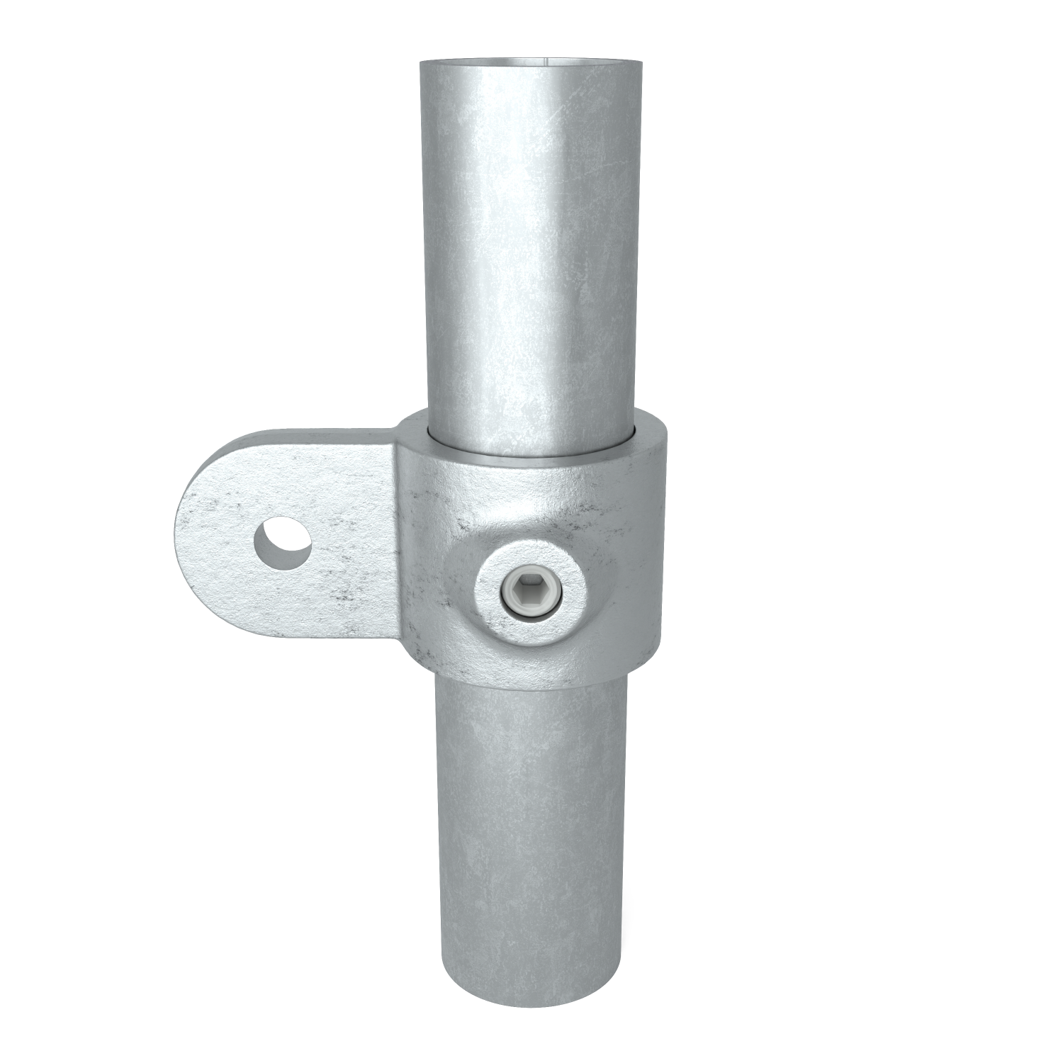 Rohrverbinder Gelenkauge doppelt 90º 26,9 mm - Vorderansicht mit Rohren (Rohr-verbinder.de)