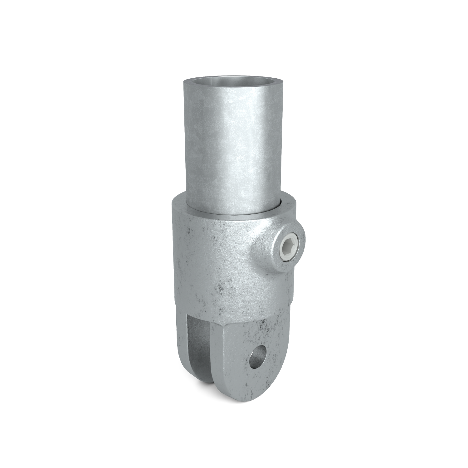 Rohrverbinder Gelenkhalter 26,9 mm - Schrägansicht mit Rohren (Rohr-verbinder.de)