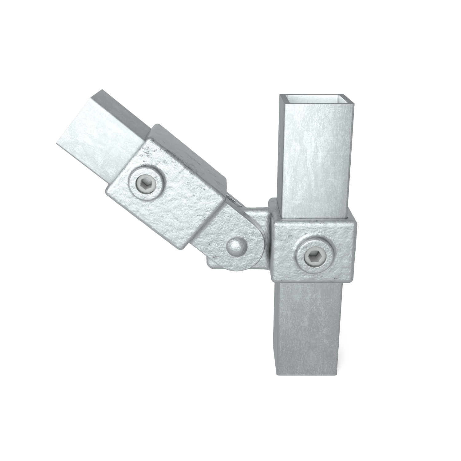 Rohrverbinder Gelenkstück einfach 25 mm quadratisch - Vorderansicht mit Rohren (Rohr-verbinder.de)