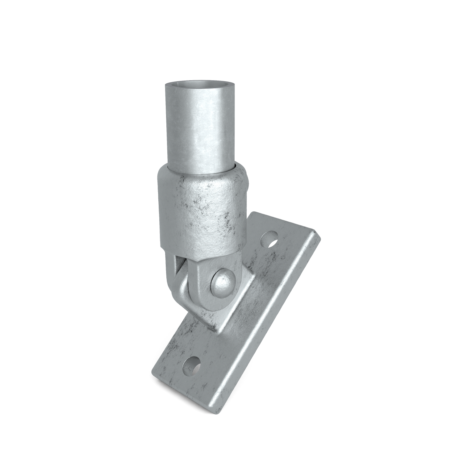 Rohrverbinder Gelenkfuß 48,3 mm - Schrägansicht mit Rohren (Rohr-verbinder.de)