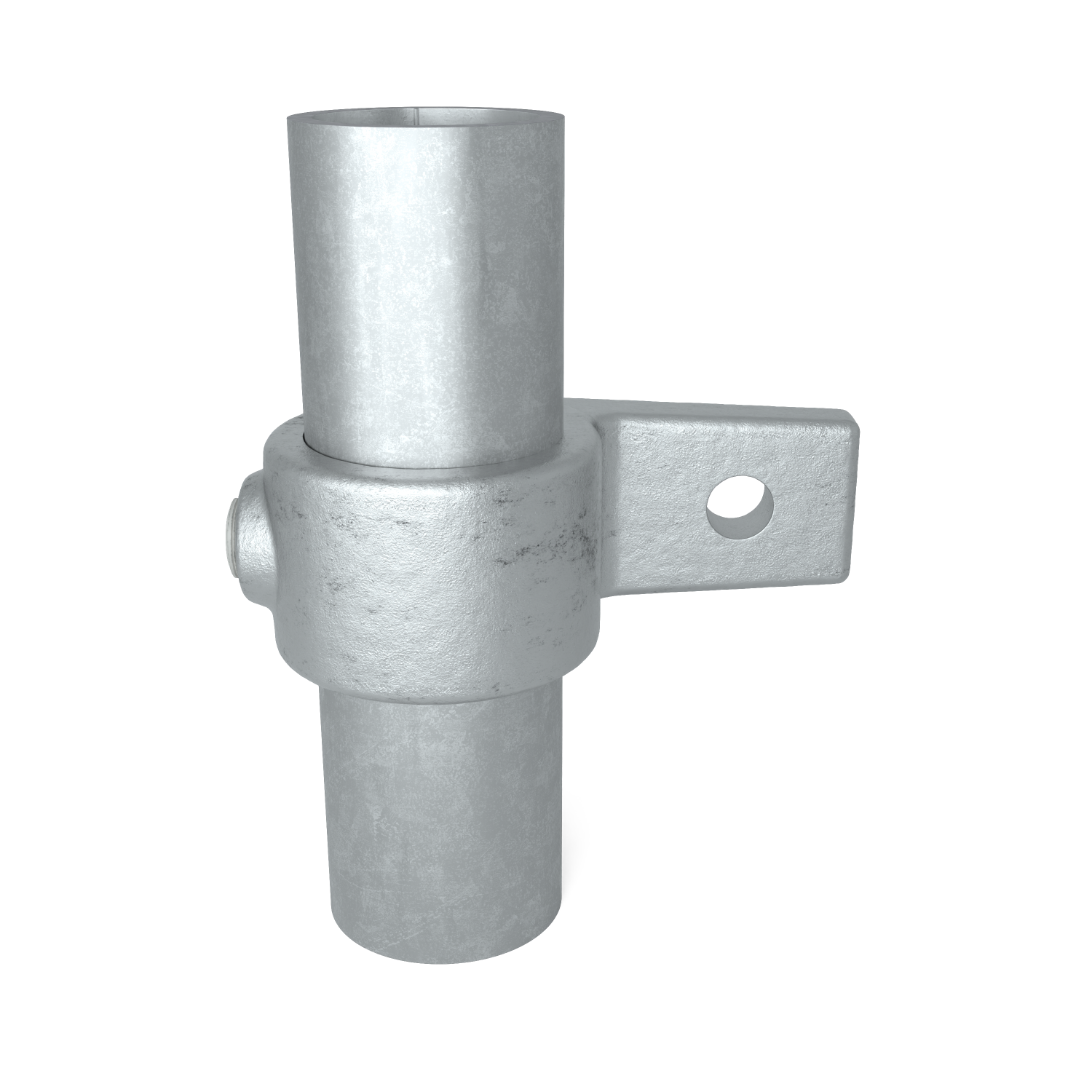Rohrverbinder Ösenteil mit Einzellasche 26,9 mm - Vorderansicht mit Rohren (Rohr-verbinder.de)
