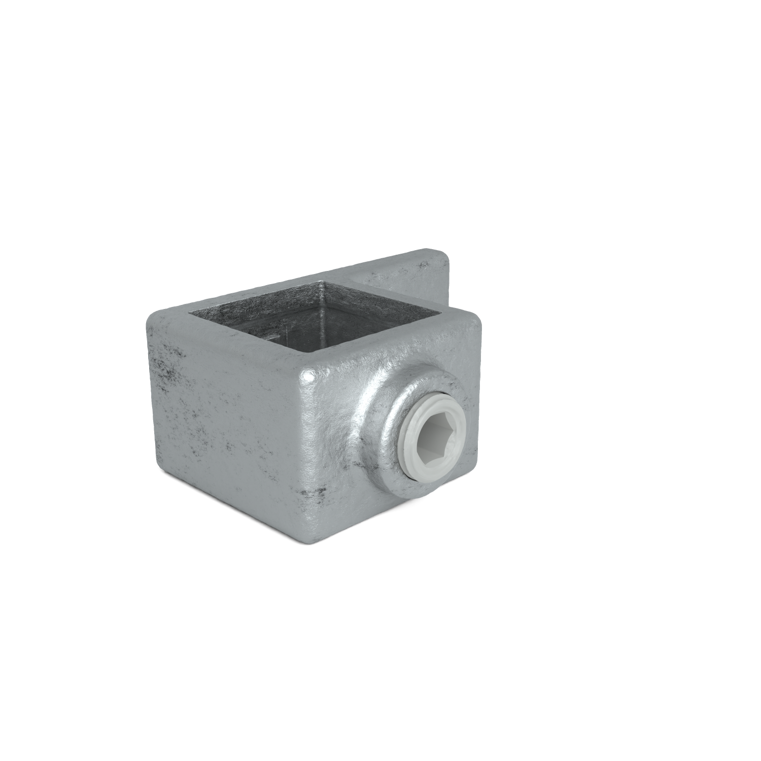 Rohrverbinder Ösenteil mit Einzellasche 25 mm quadratisch - Schrägansicht Rohrverbinder (Rohr-verbinder.de)