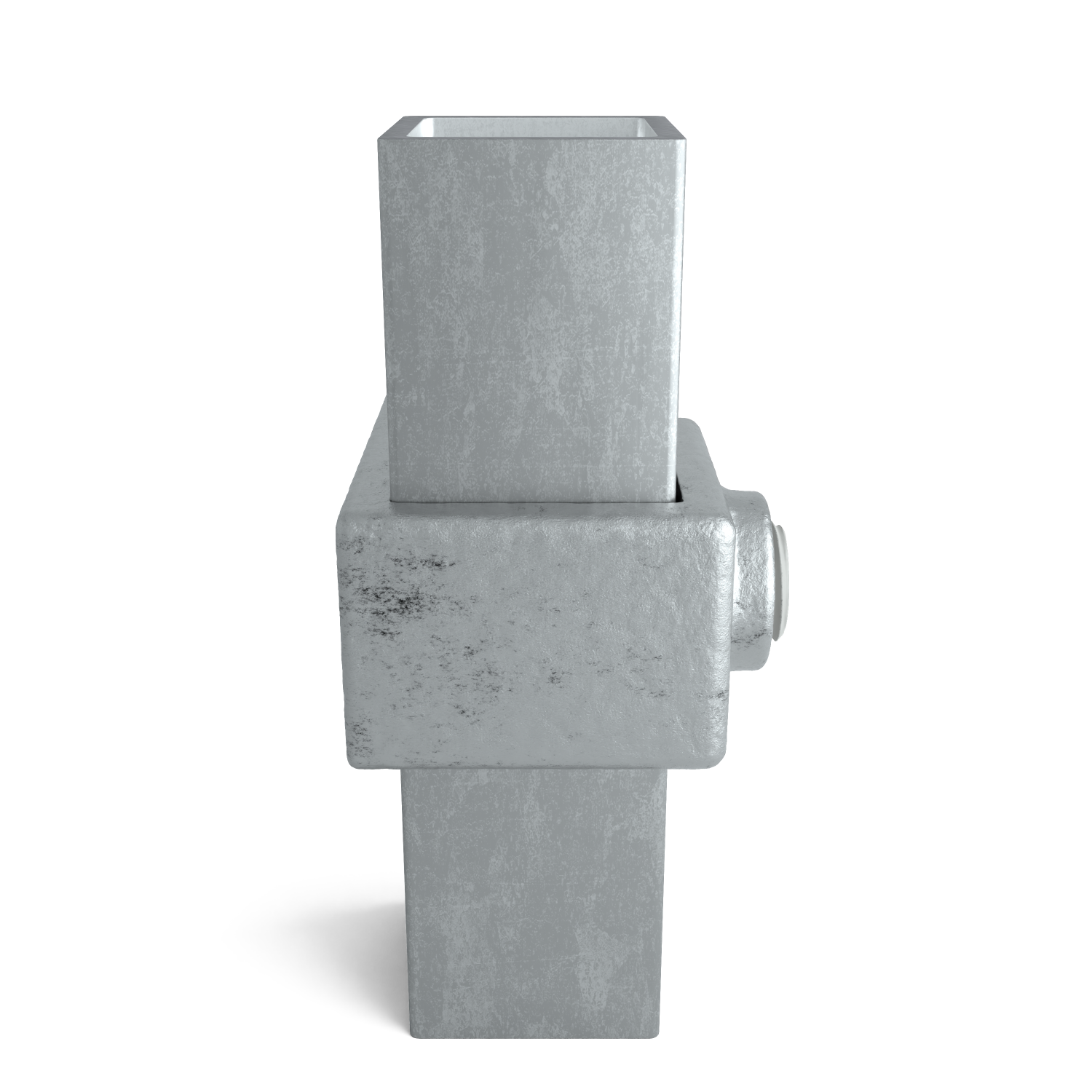 Rohrverbinder Ösenteil mit Einzellasche 25 mm quadratisch - Seitenansicht mit Rohren (Rohr-verbinder.de)