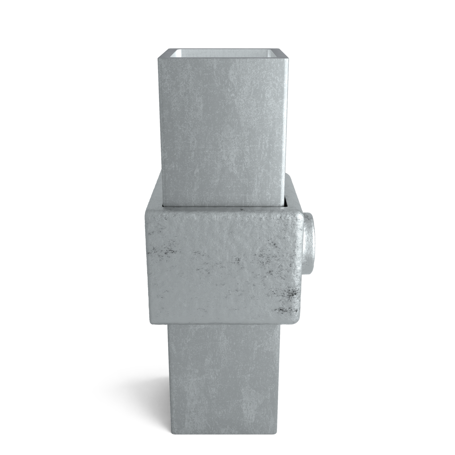 Rohrverbinder Ösenteil mit Einzellasche 40 mm quadratisch - Seitenansicht mit Rohren (Rohr-verbinder.de)