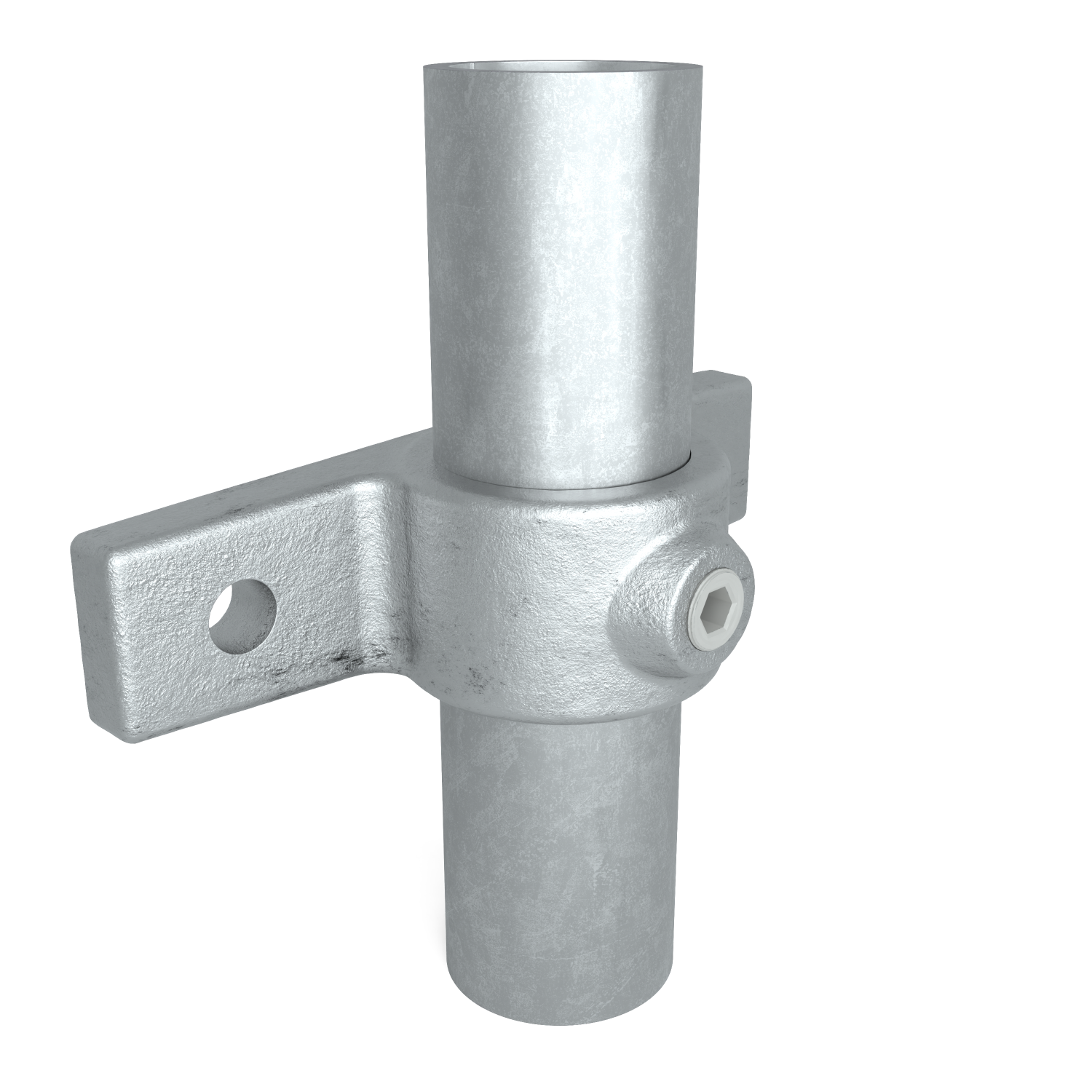 Rohrverbinder Ösenteil mit Doppellasche 48,3 mm - Schrägansicht mit Rohren (Rohr-verbinder.de)