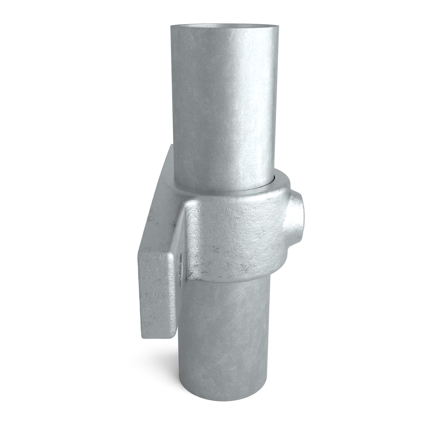 Rohrverbinder Ösenteil mit Doppellasche 42,4 mm - Seitenansicht mit Rohren (Rohr-verbinder.de)