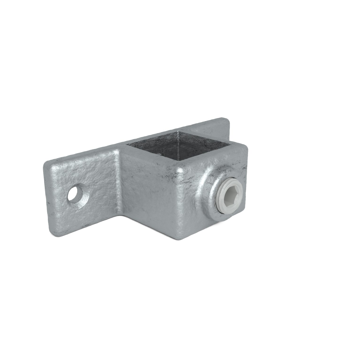 Rohrverbinder Ösenteil mit Doppellasche 25 mm quadratisch - Schrägansicht Rohrverbinder (Rohr-verbinder.de)