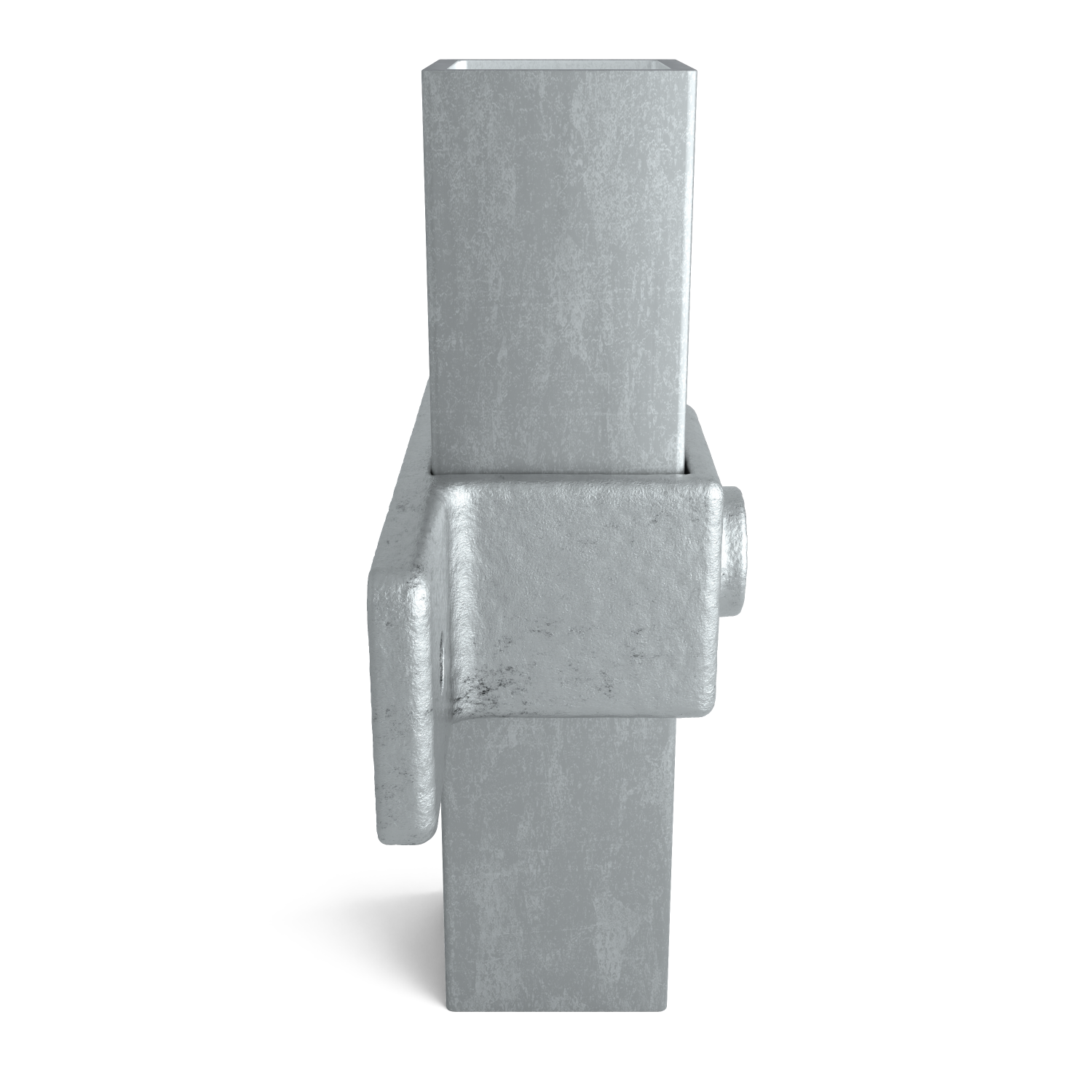 Rohrverbinder Ösenteil mit Doppellasche 40 mm quadratisch - Seitenansicht mit Rohren (Rohr-verbinder.de)