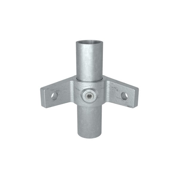Rohrverbinder Ösenteil mit Doppellasche 90º 33,7 mm - Vorderansicht mit Rohren (Rohr-verbinder.de)