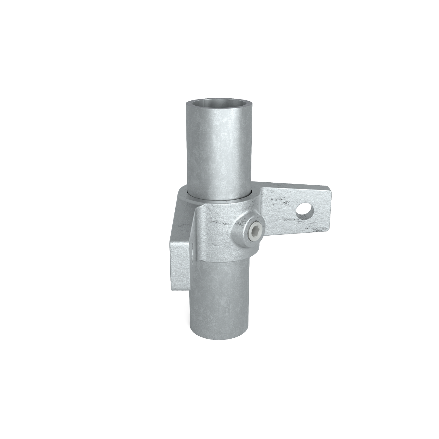Rohrverbinder Ösenteil mit Doppellasche 90º 42,4 mm - Schrägansicht mit Rohren (Rohr-verbinder.de)