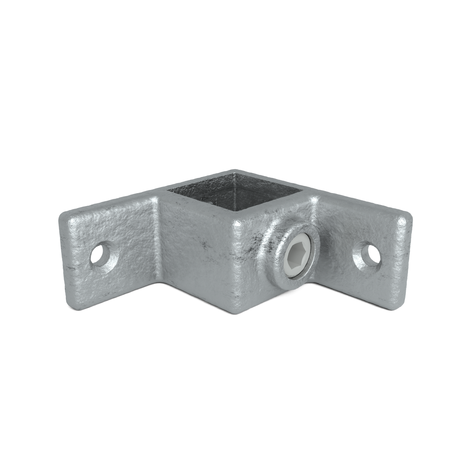Rohrverbinder Ösenteil mit Doppellasche 90º 40 mm quadratisch - Vorderansicht Rohrverbinder (Rohr-verbinder.de)