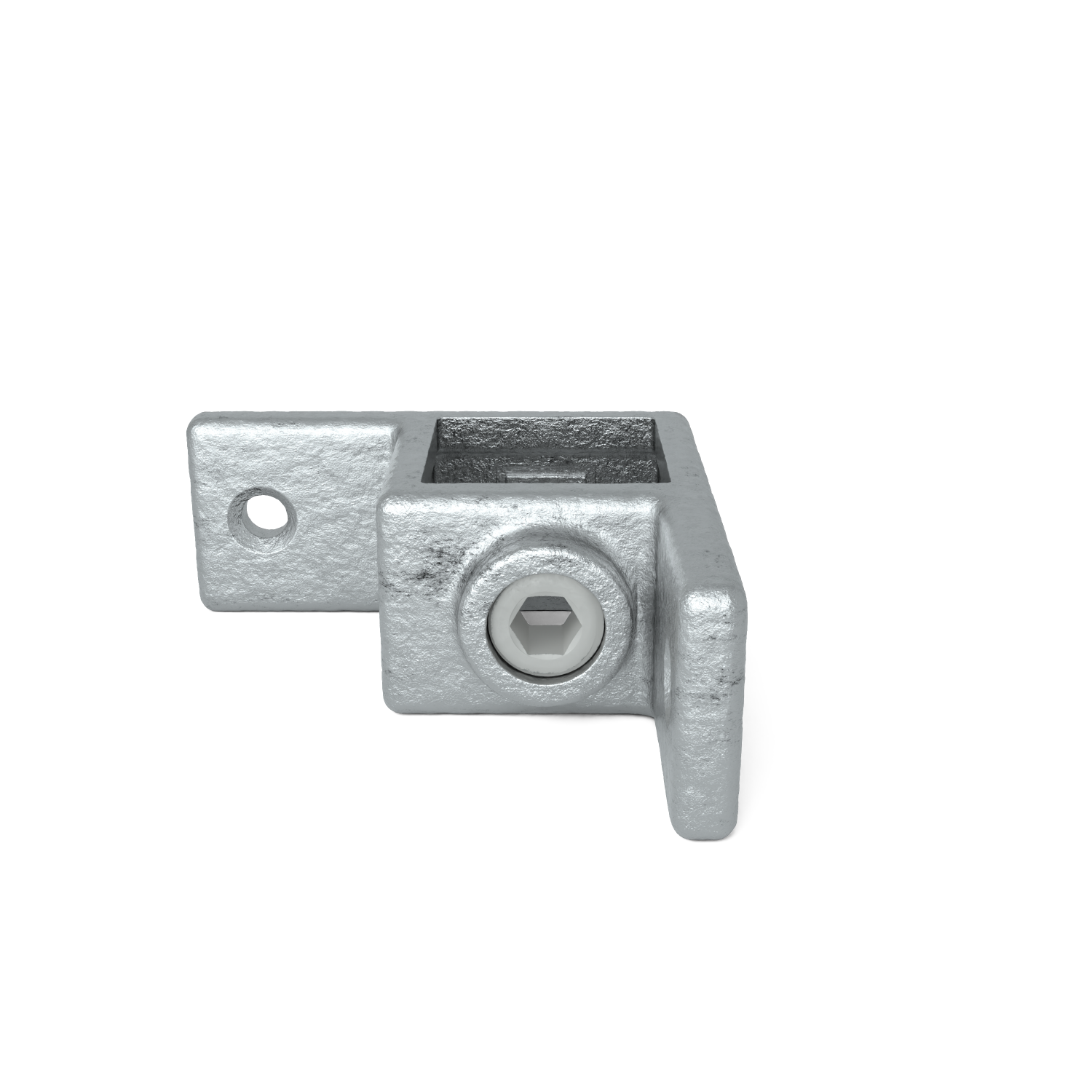 Rohrverbinder Ösenteil mit Doppellasche 90º 40 mm quadratisch - Schrägansicht Rohrverbinder (Rohr-verbinder.de)
