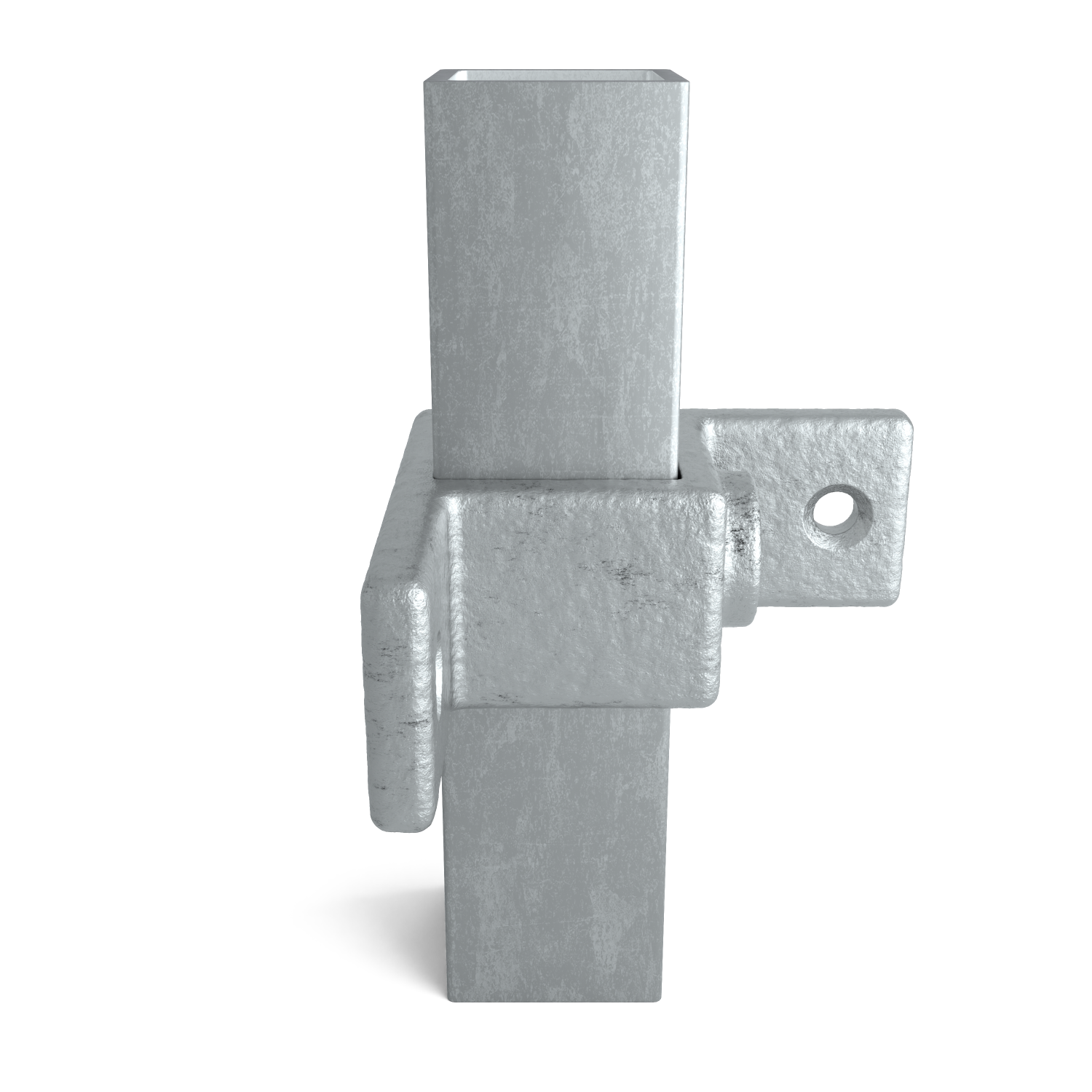 Rohrverbinder Ösenteil mit Doppellasche 90º 40 mm quadratisch - Seitenansicht mit Rohren (Rohr-verbinder.de)